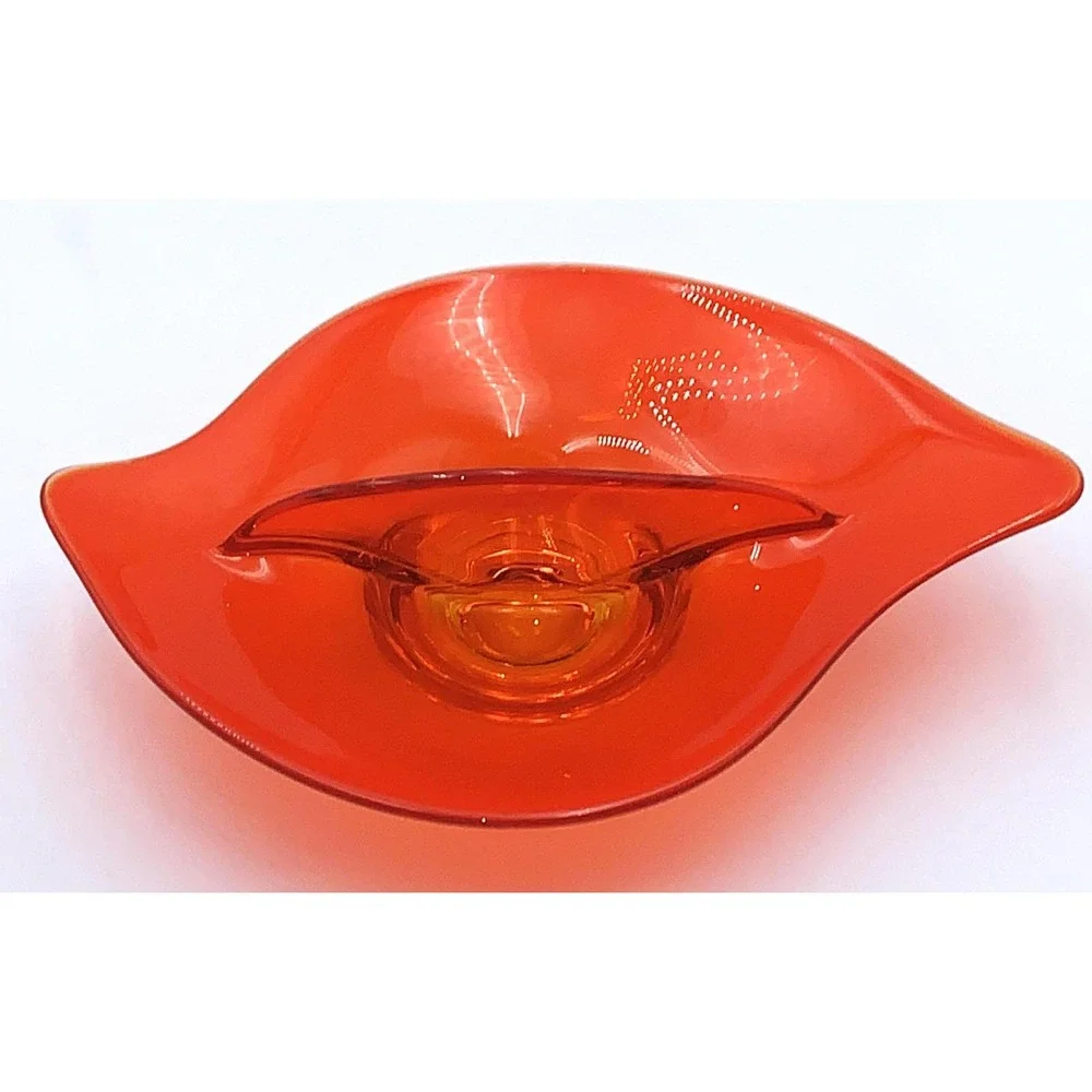 Viking Art Glass Persimmon Vtg Orange Divided‎ Candy Relish Amorphic Dish 60s